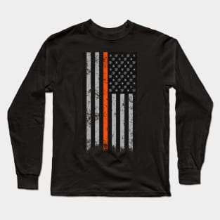 Halloween Thin Orange Line Flag Spider and Webs Long Sleeve T-Shirt